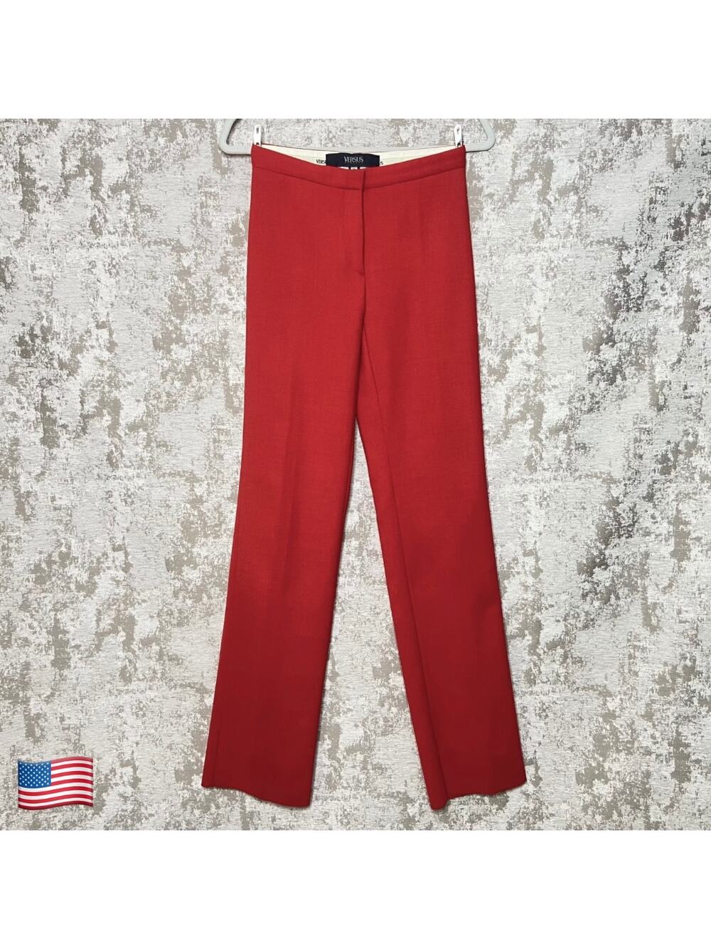 Versus Versace Wool Blend Straight/Wide Leg Trousers in Red